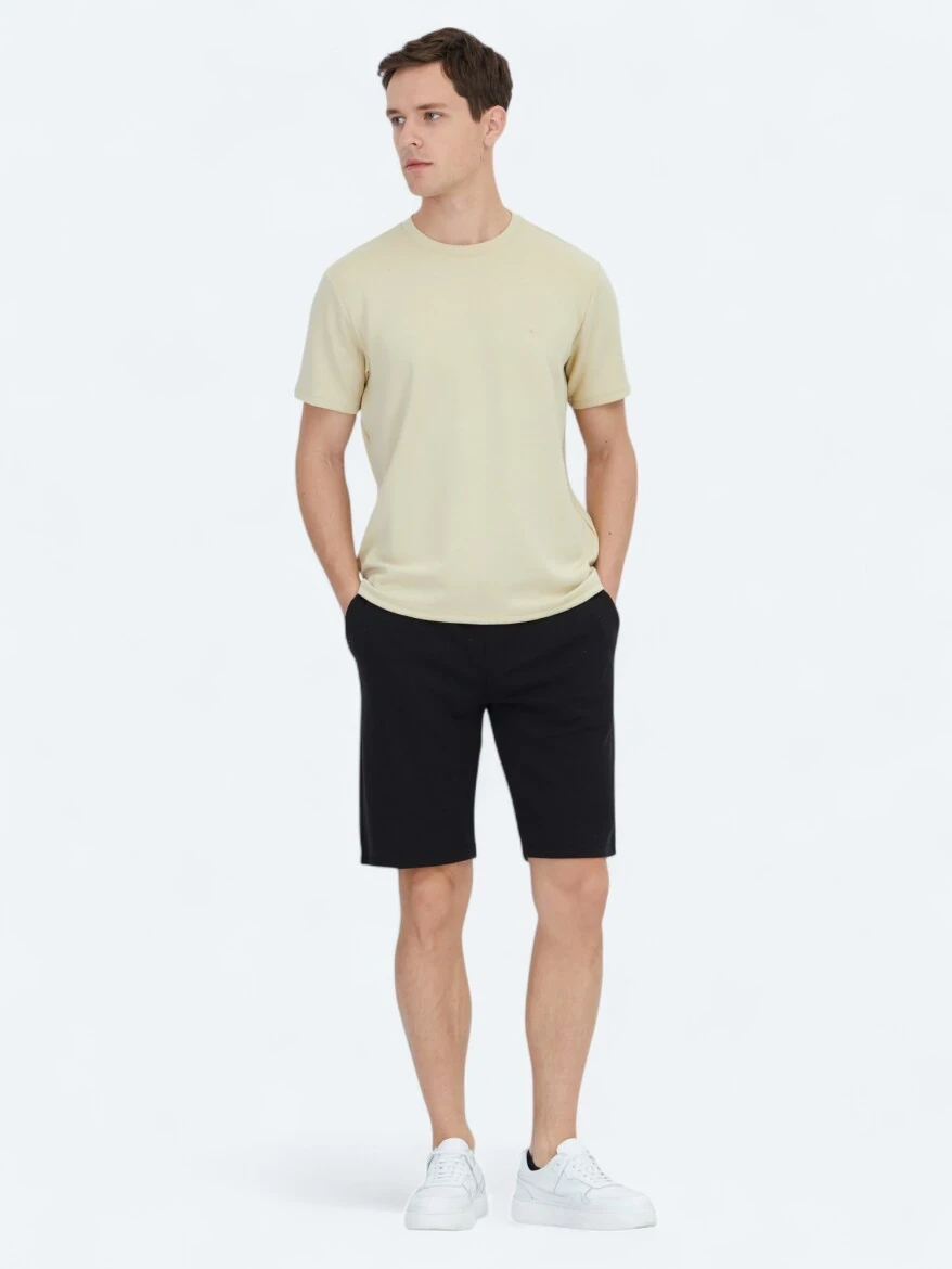 Açık Sarı Düz Bisiklet Yaka T-Shirt - 2
