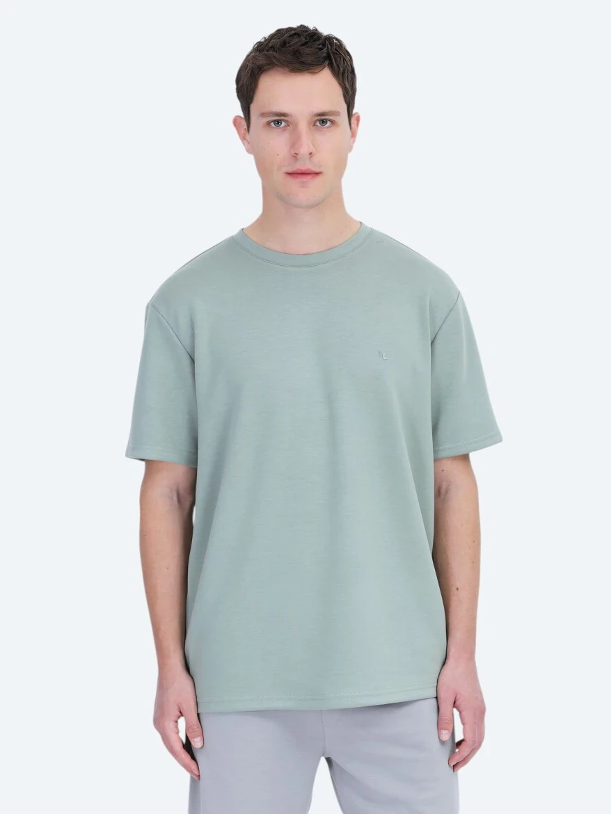 Açık Yeşil Düz Bisiklet Yaka T-Shirt - 1