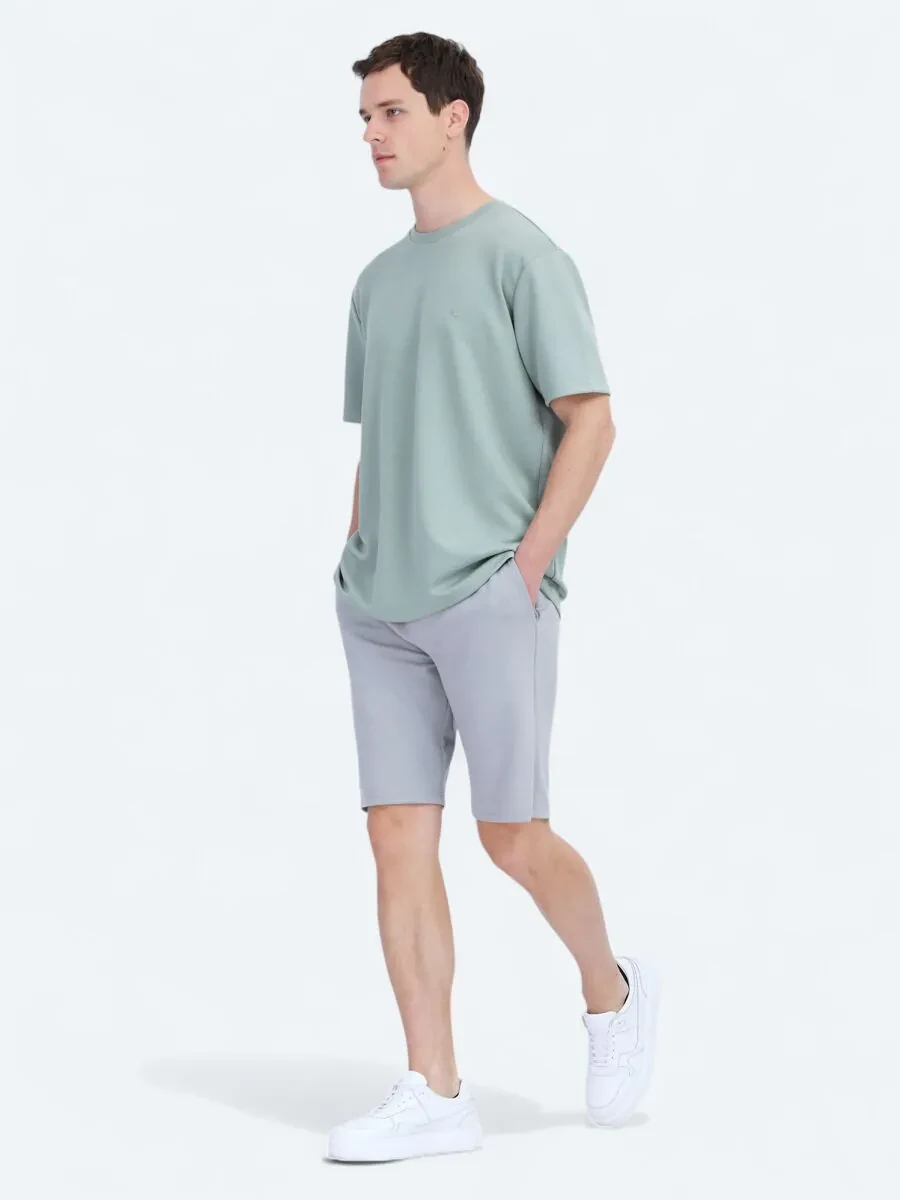 Açık Yeşil Düz Bisiklet Yaka T-Shirt - 3
