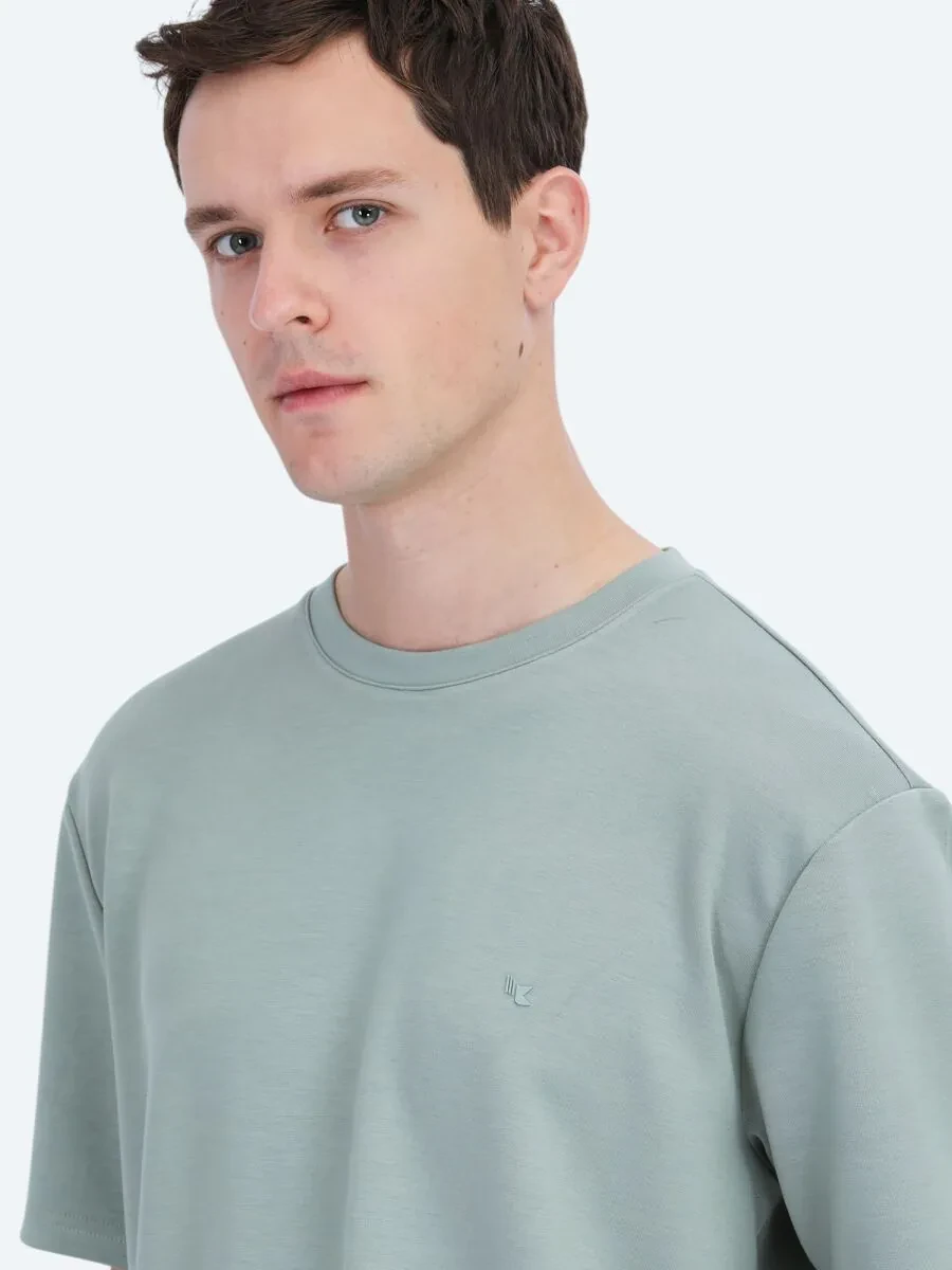 Açık Yeşil Düz Bisiklet Yaka T-Shirt - 4