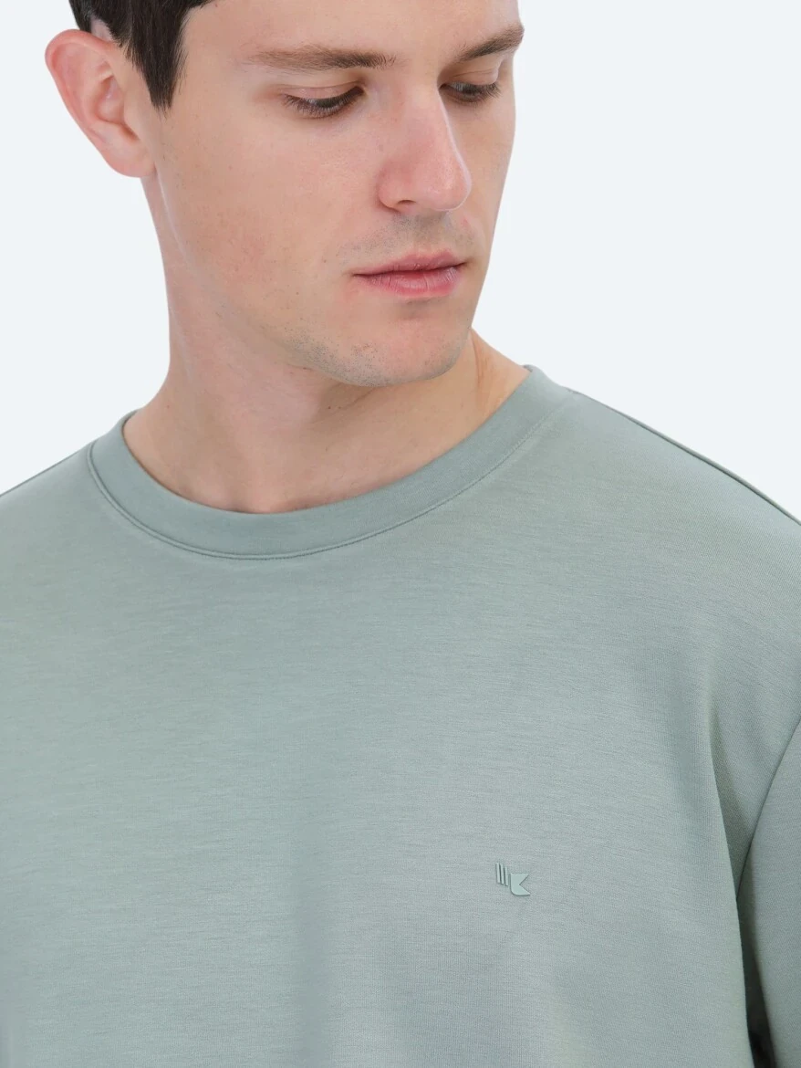Açık Yeşil Düz Bisiklet Yaka T-Shirt - 5