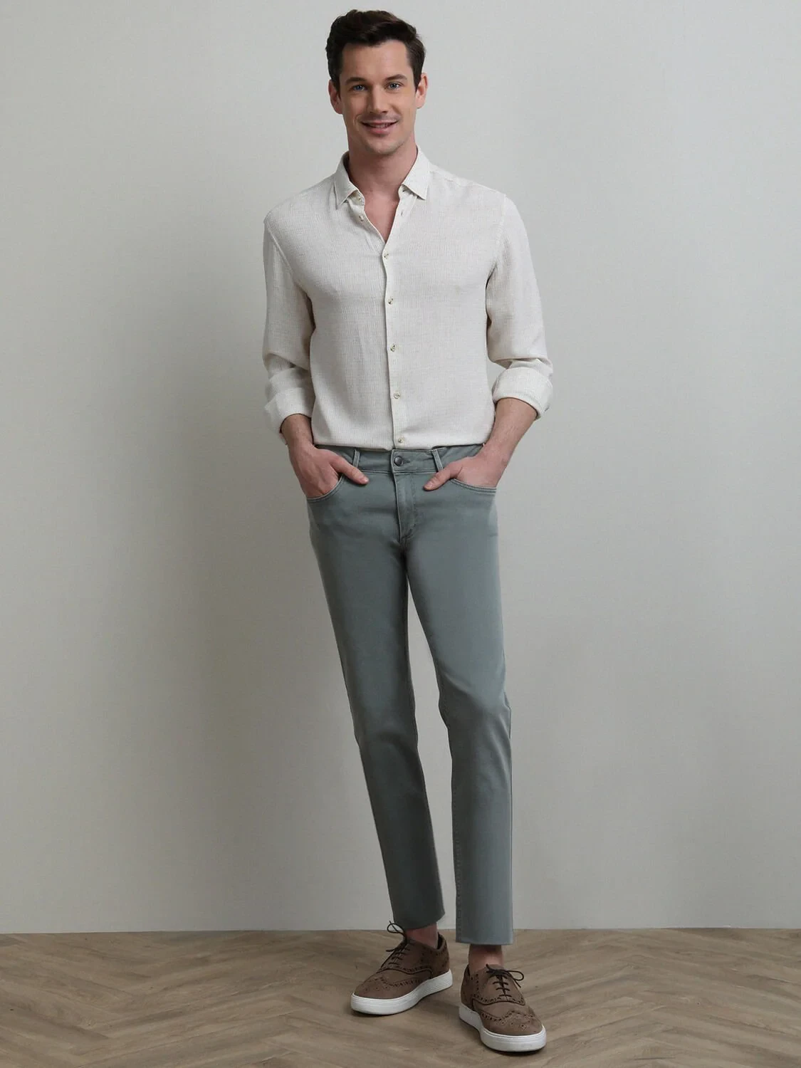 Açık Yeşil Slim Fit Denim Pamuk Karışımlı Pantolon - 1