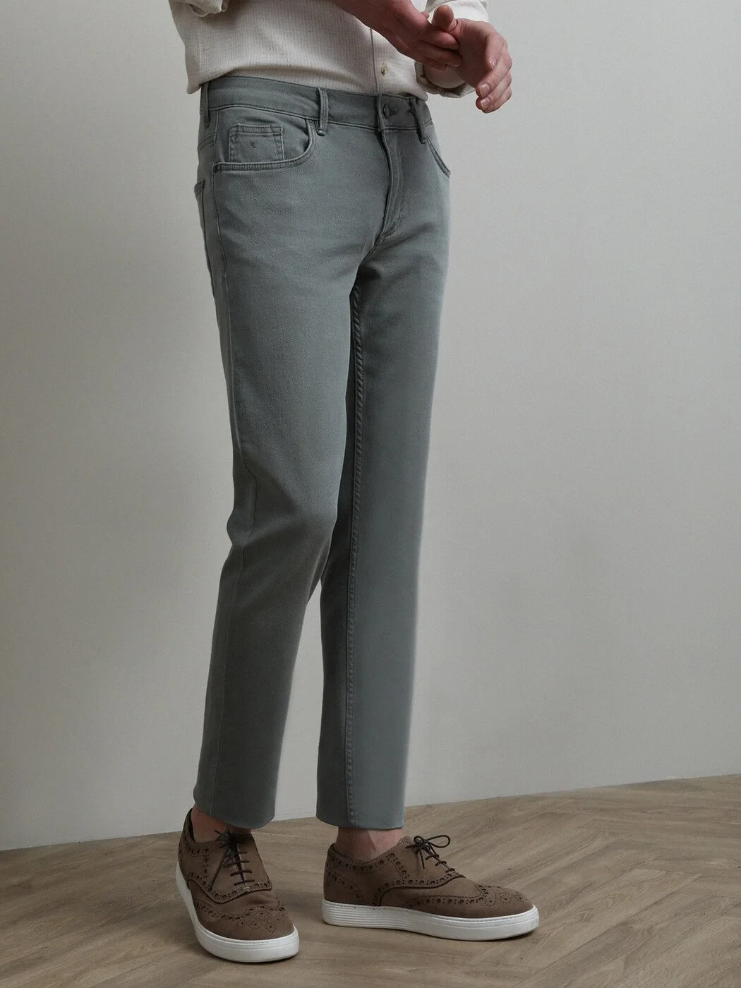 Açık Yeşil Slim Fit Denim Pamuk Karışımlı Pantolon - 3