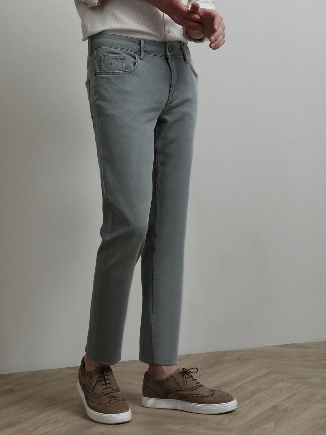 Açık Yeşil Slim Fit Denim Pamuk Karışımlı Pantolon - 3