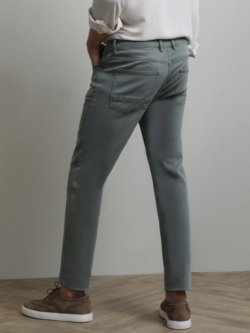 Açık Yeşil Slim Fit Denim Pamuk Karışımlı Pantolon - 5