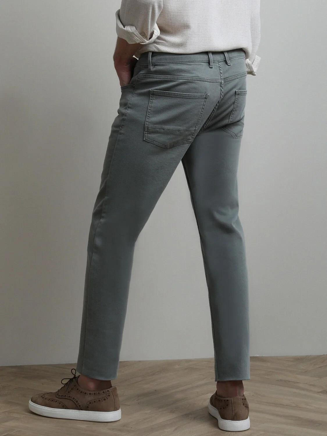 Açık Yeşil Slim Fit Denim Pamuk Karışımlı Pantolon - 5