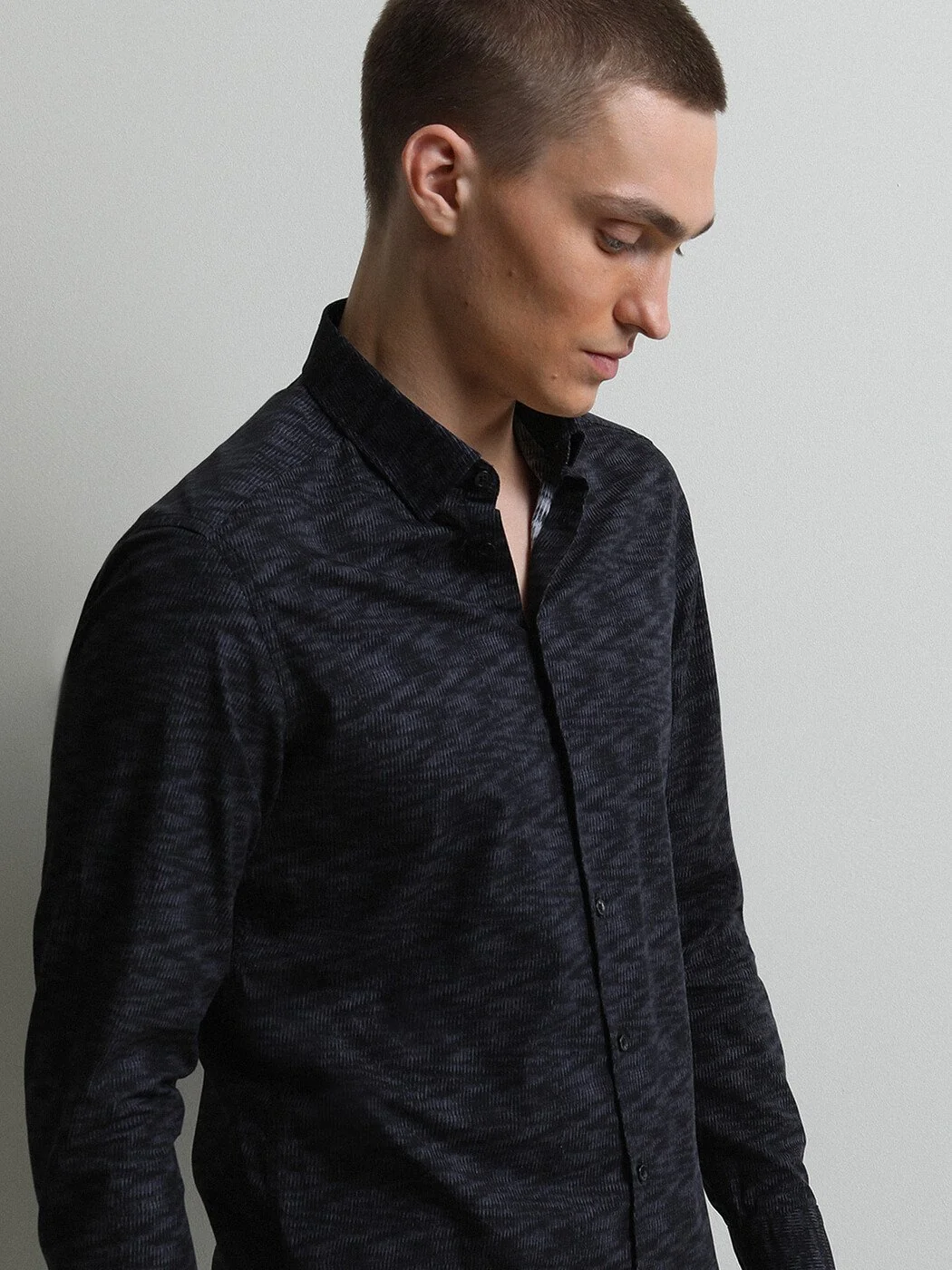 Antrasit Baskılı Slim Fit Dokuma Casual %100 Pamuk Gömlek - 3