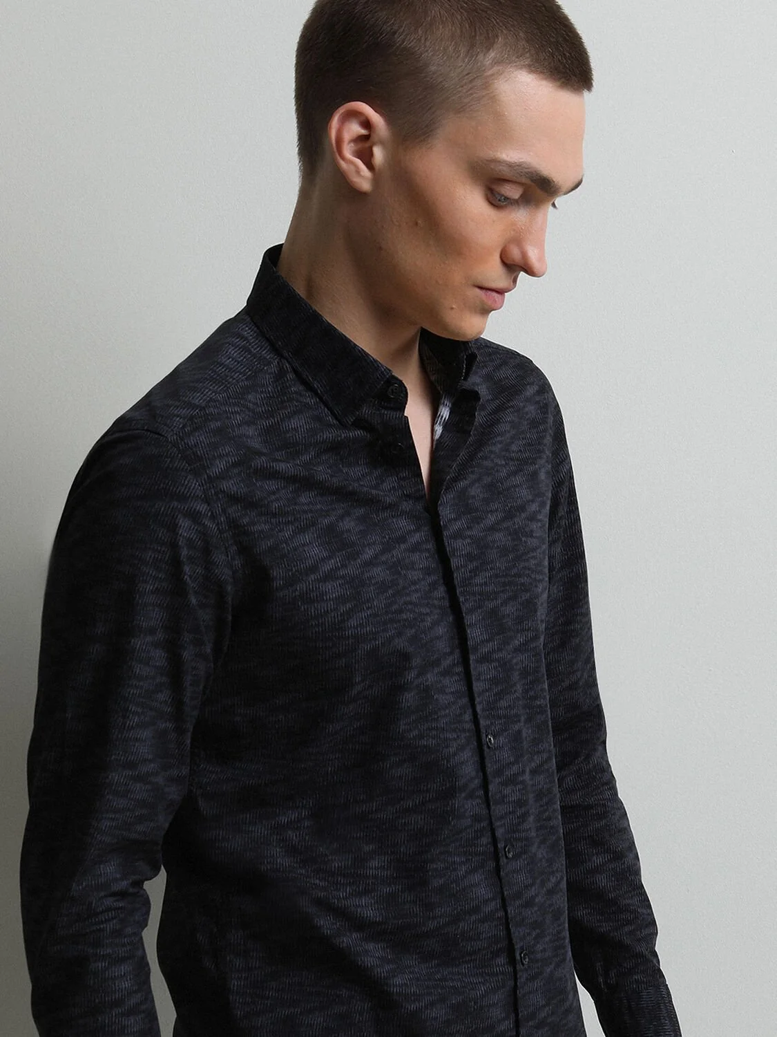 Antrasit Baskılı Slim Fit Dokuma Casual %100 Pamuk Gömlek - 3