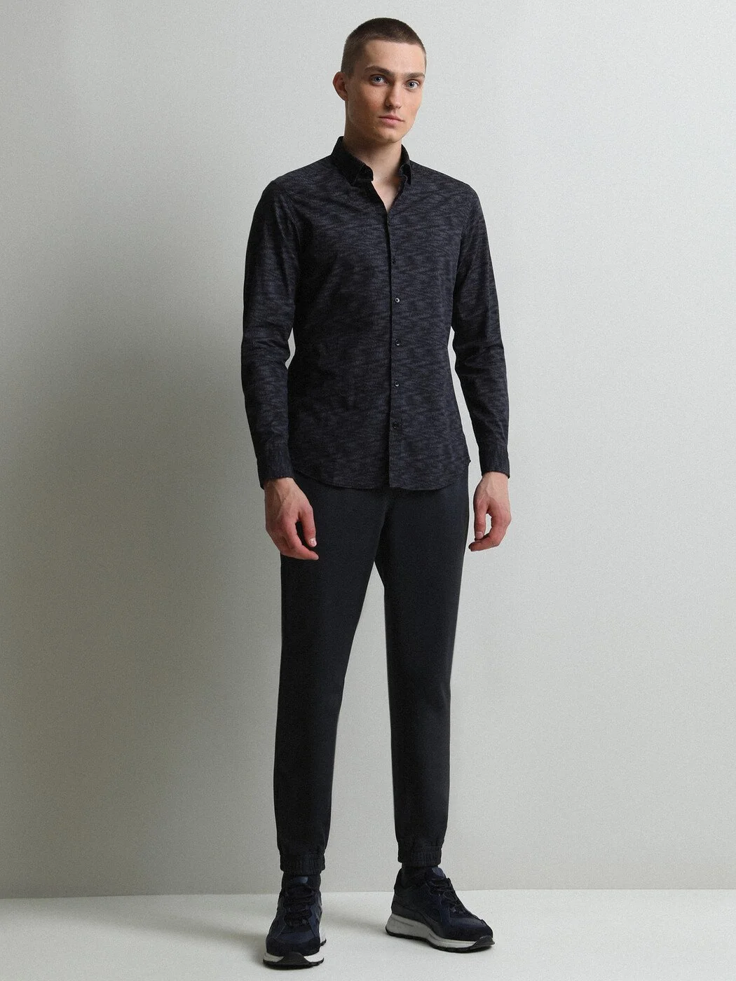 Antrasit Baskılı Slim Fit Dokuma Casual %100 Pamuk Gömlek - 4