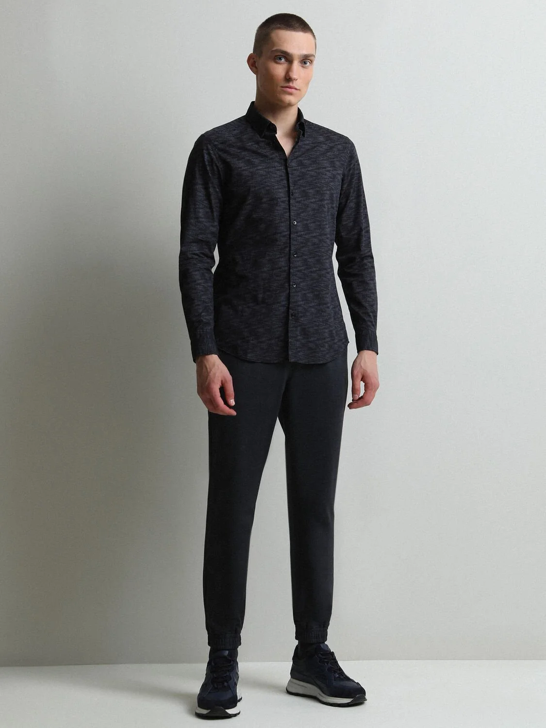 Antrasit Baskılı Slim Fit Dokuma Casual %100 Pamuk Gömlek - 4