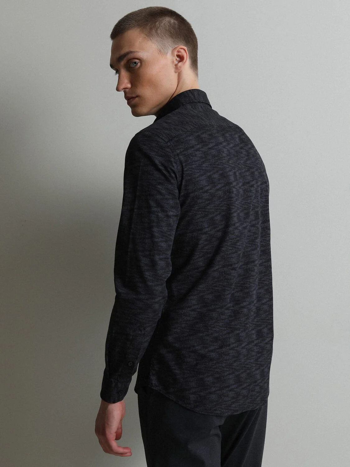 Antrasit Baskılı Slim Fit Dokuma Casual %100 Pamuk Gömlek - 5