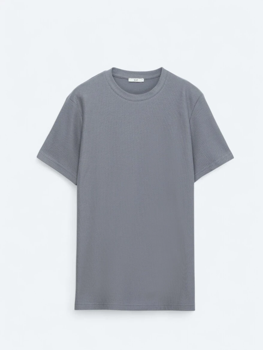 Antrasit Bisiklet Yaka %100 Pamuk T-Shirt 