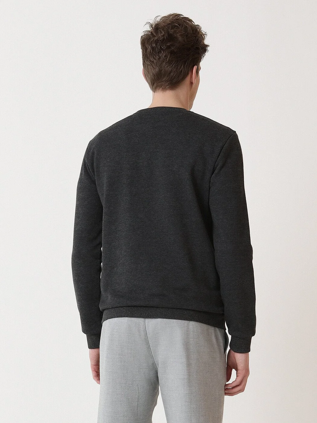 Antrasit Bisiklet Yaka Baskılı Sweatshırt - 5