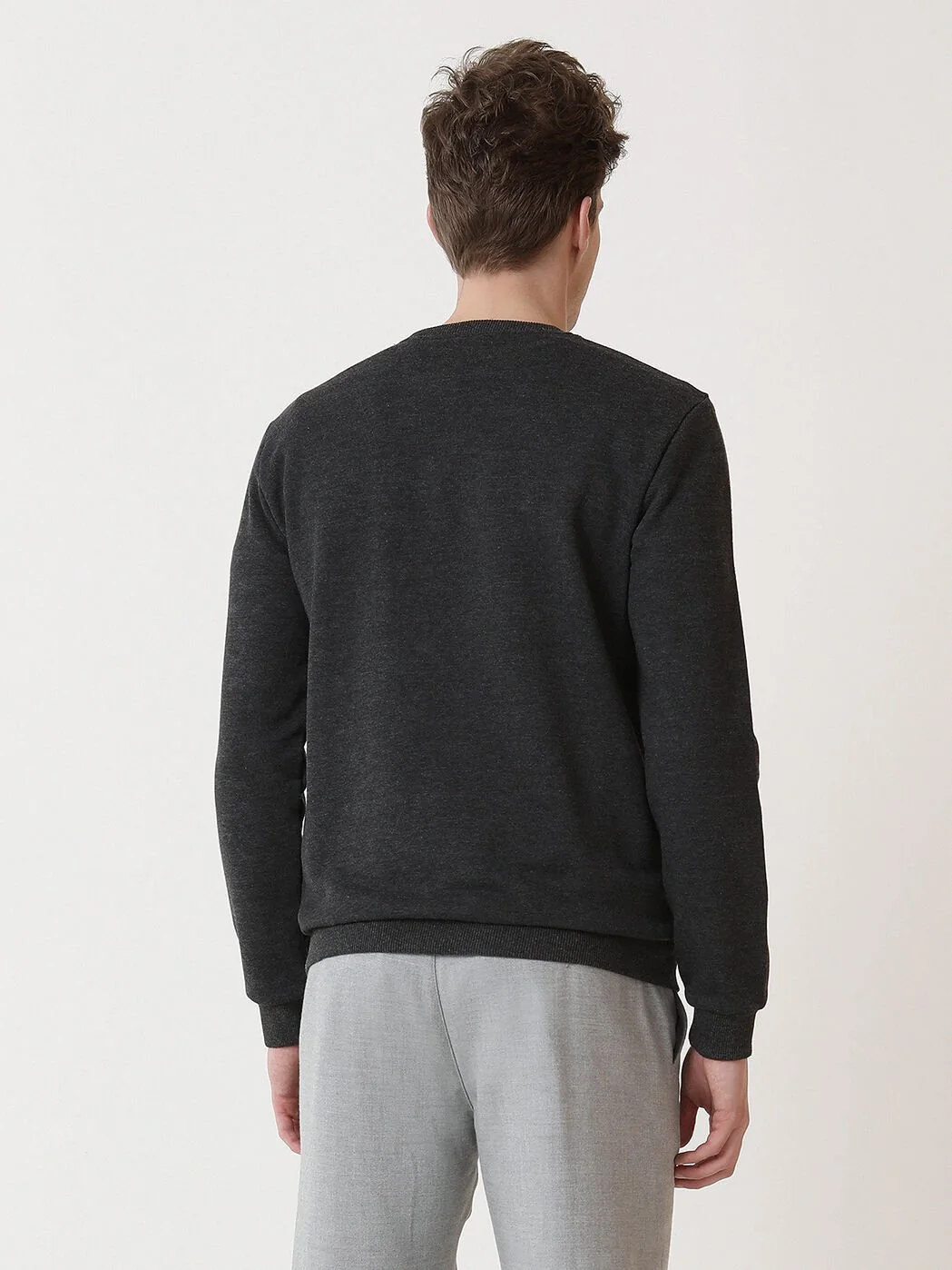 Antrasit Bisiklet Yaka Baskılı Sweatshırt - 5