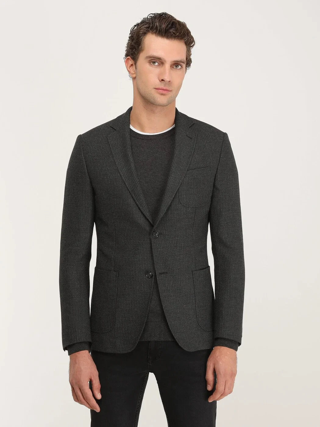 Antrasit Çizgili Modern Fit Ceket - 1