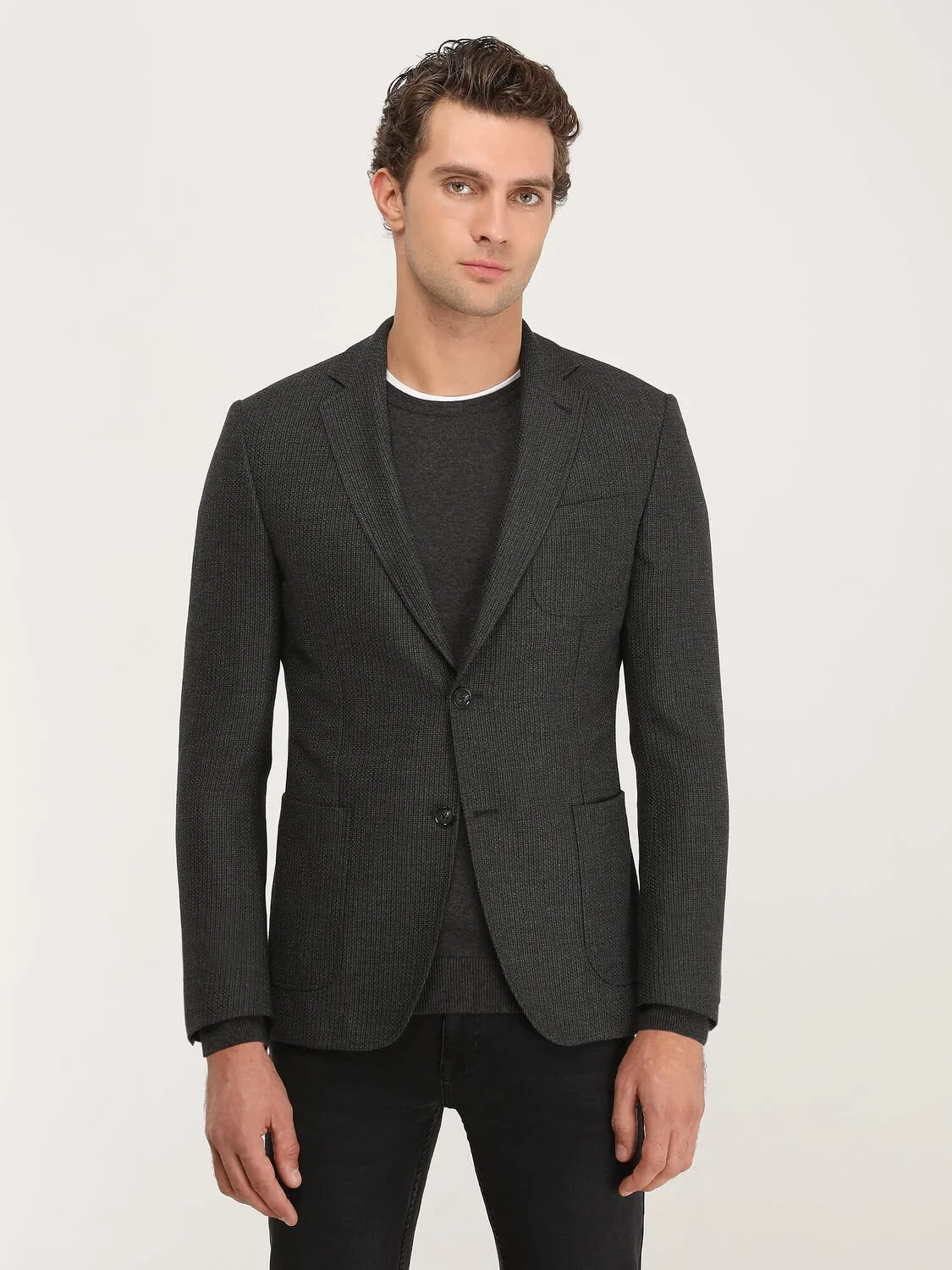 Antrasit Çizgili Modern Fit Ceket - 1