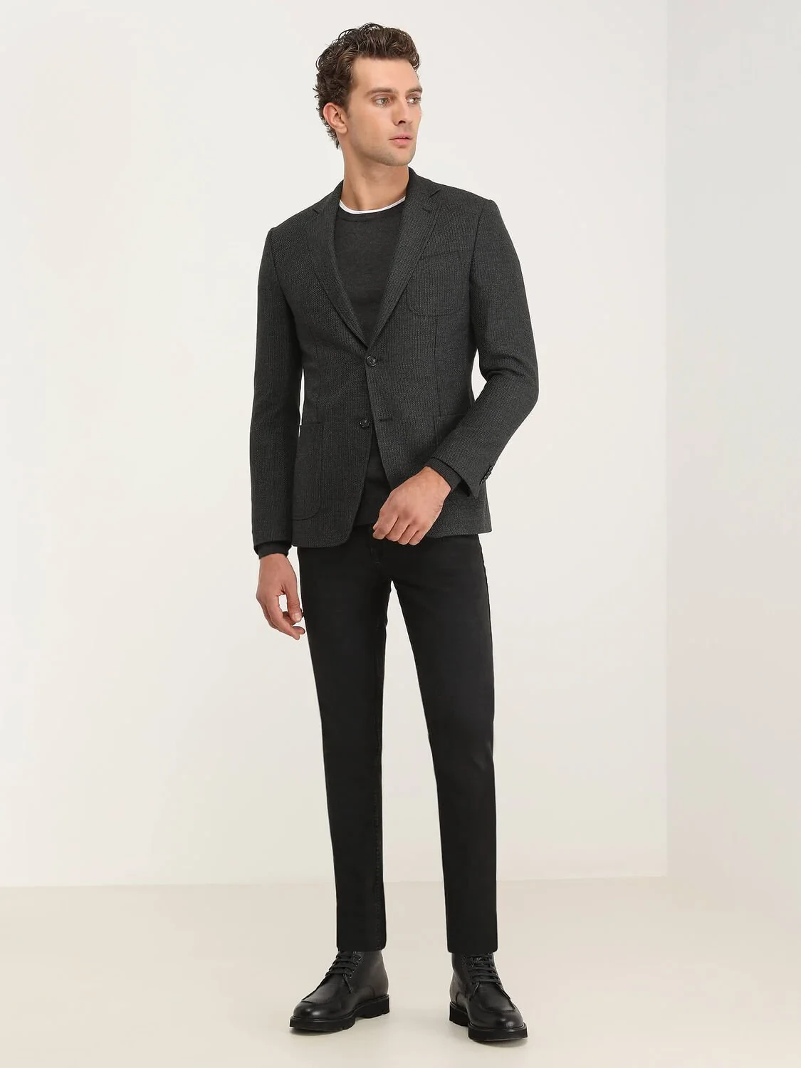 Antrasit Çizgili Modern Fit Ceket - 2