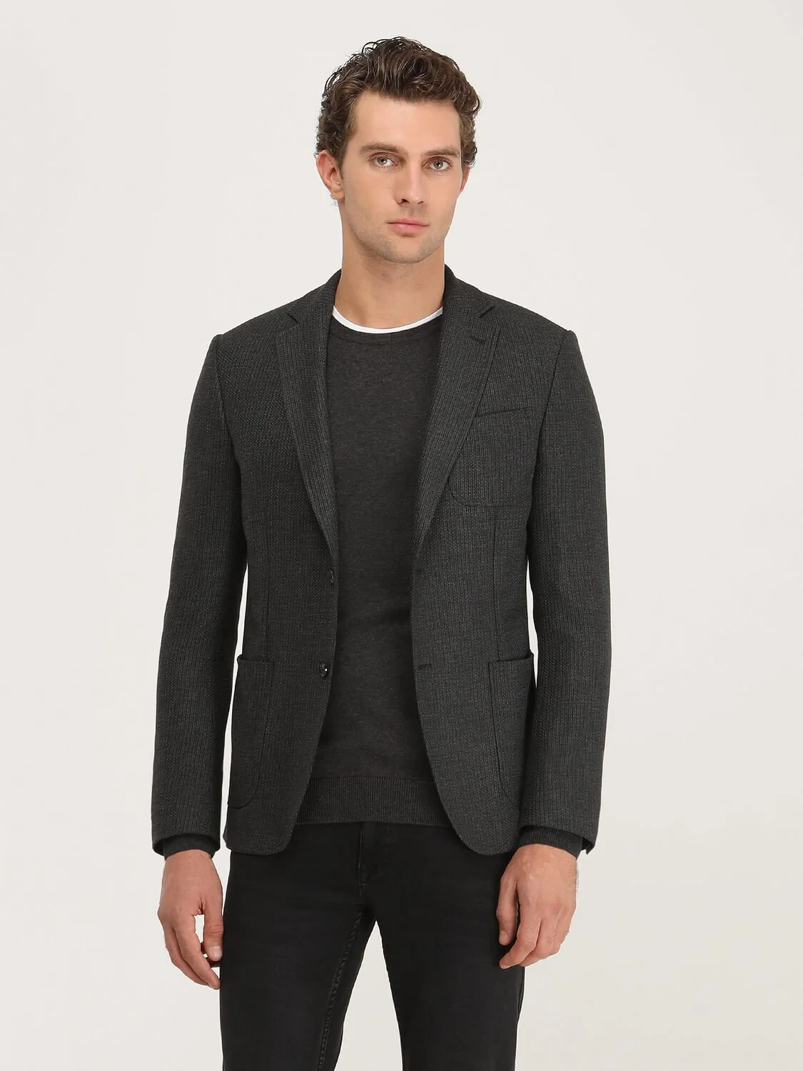 Antrasit Çizgili Modern Fit Ceket - 3