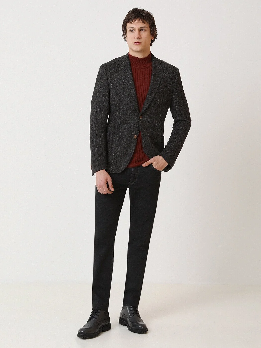 Antrasit Çizgili Modern Fit Örme Ceket - 2
