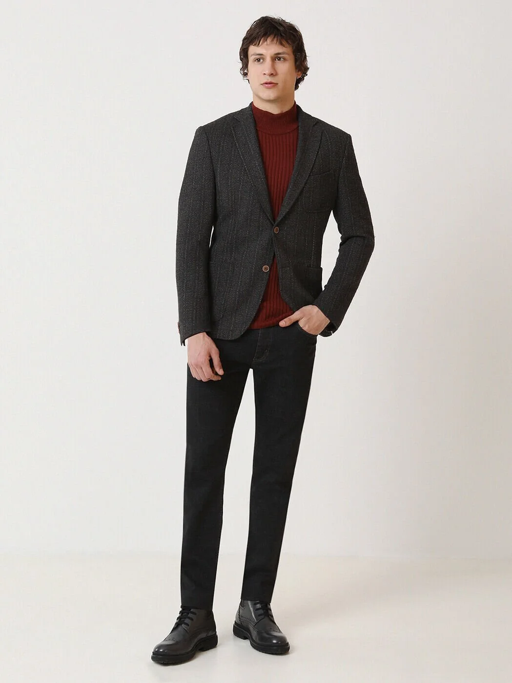 Antrasit Çizgili Modern Fit Örme Ceket - 2