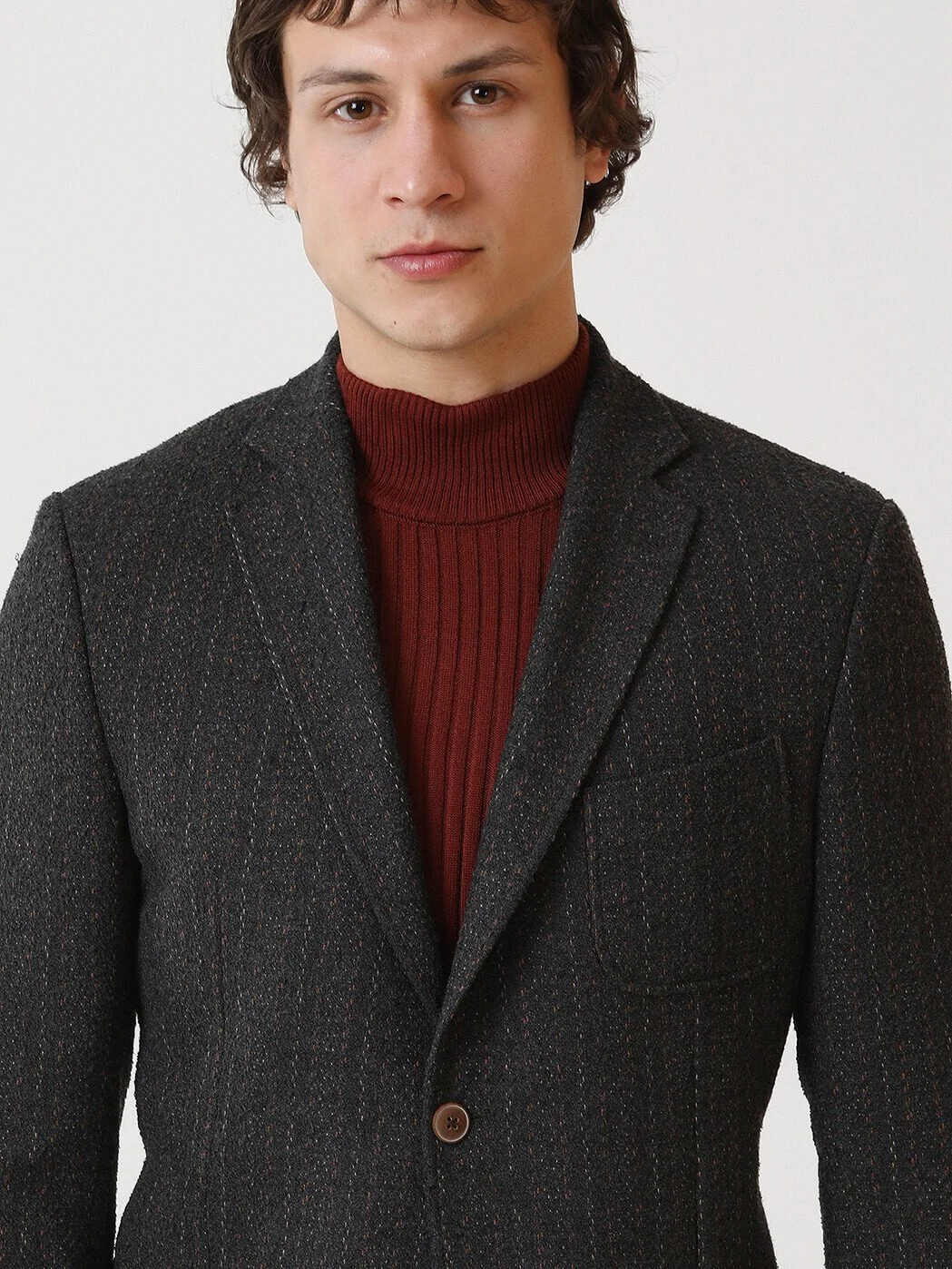 Antrasit Çizgili Modern Fit Örme Ceket - 3