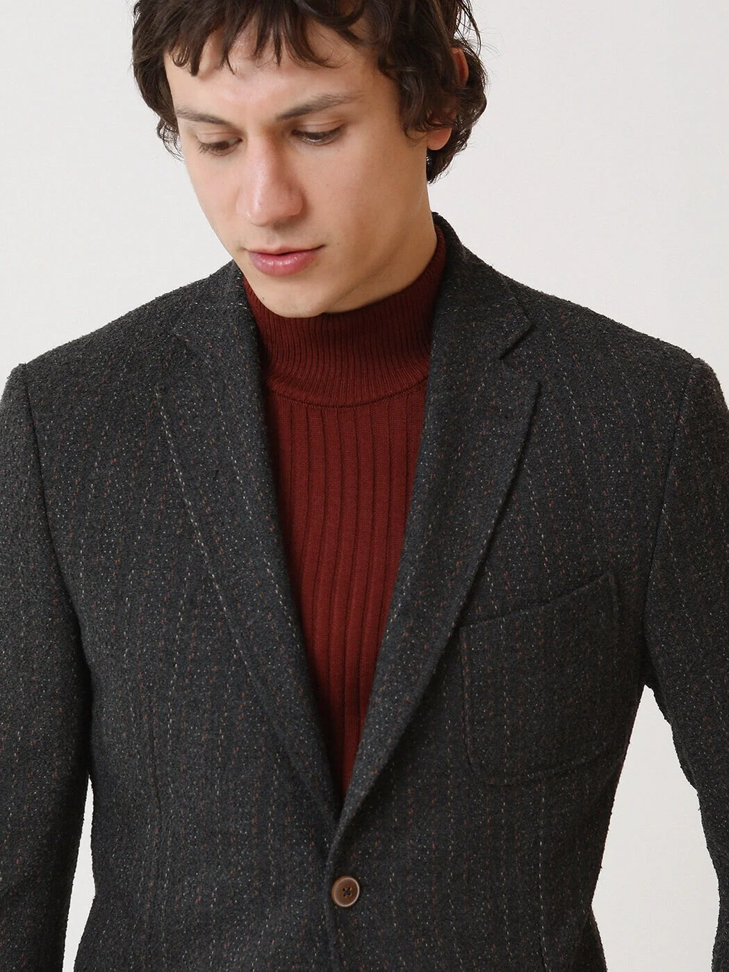 Antrasit Çizgili Modern Fit Örme Ceket - 4