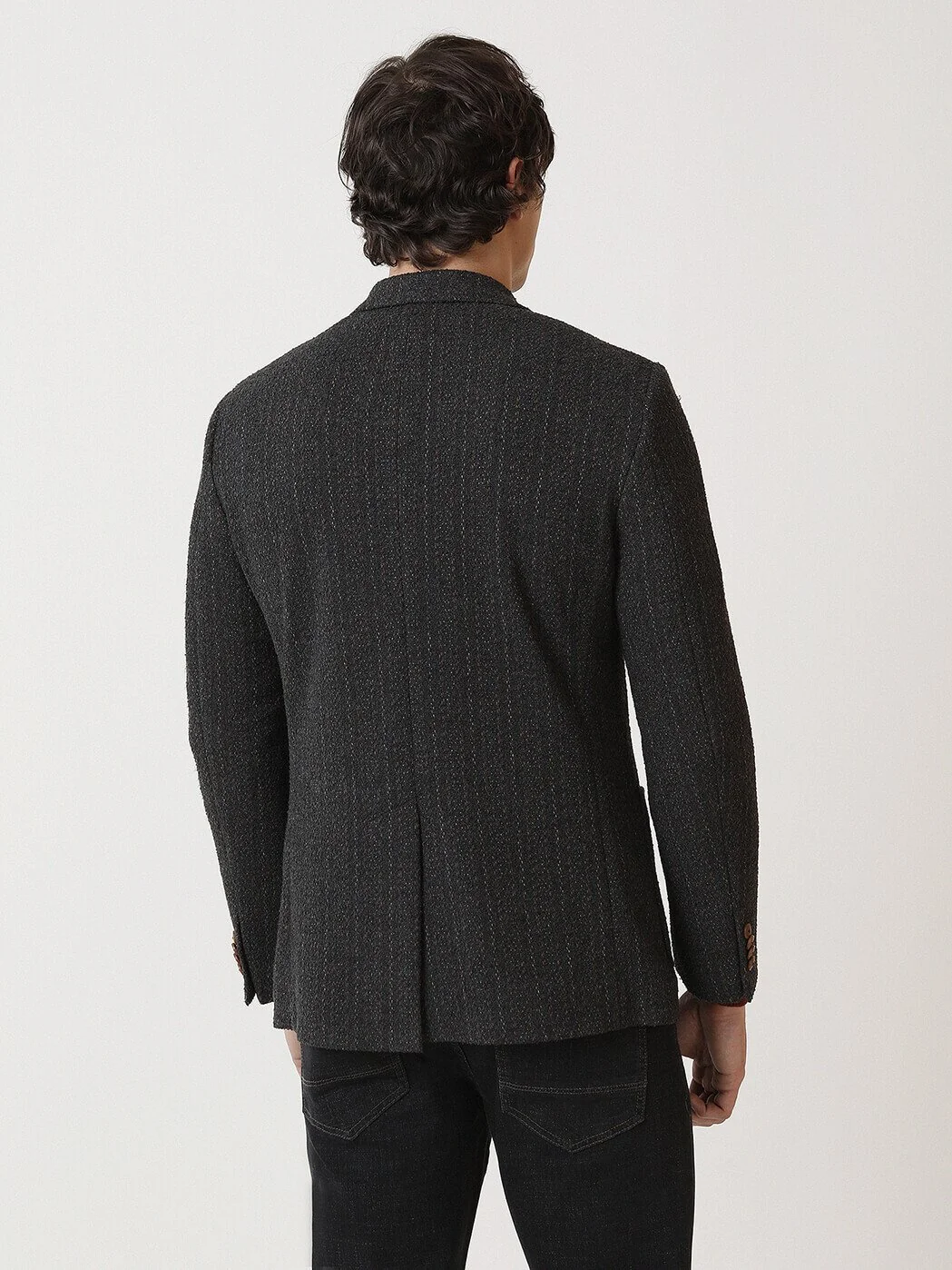 Antrasit Çizgili Modern Fit Örme Ceket - 5