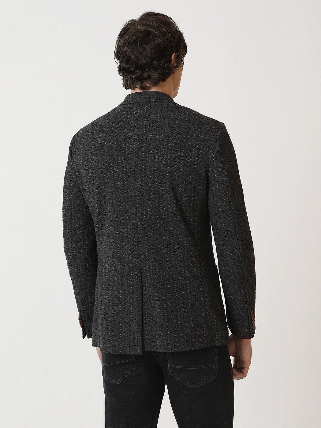 Antrasit Çizgili Modern Fit Örme Ceket - 5
