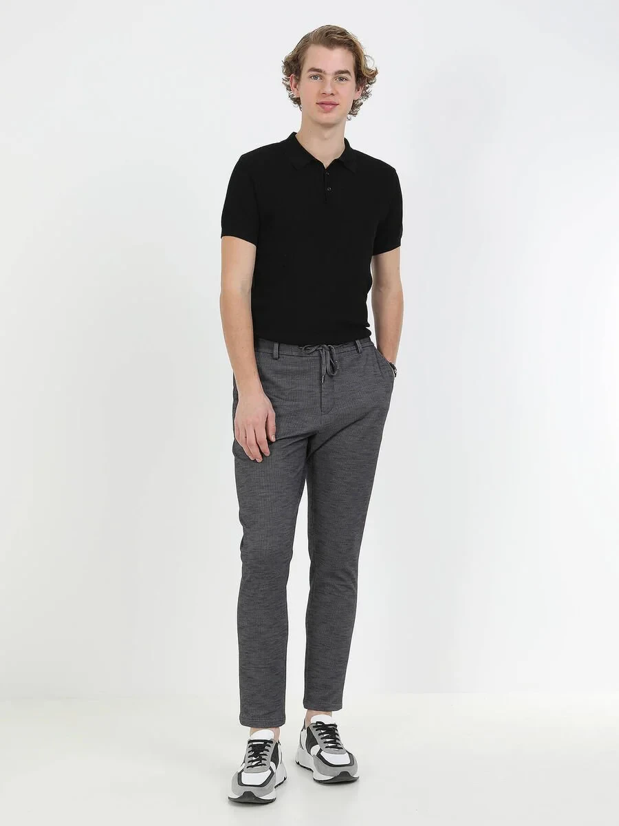 Antrasit Çizgili Modern Fit Pamuk Karışımlı Örme Takım Elbise - 3