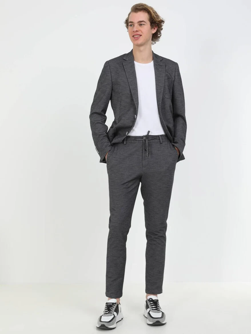 Antrasit Çizgili Modern Fit Pamuk Karışımlı Örme Takım Elbise - 7