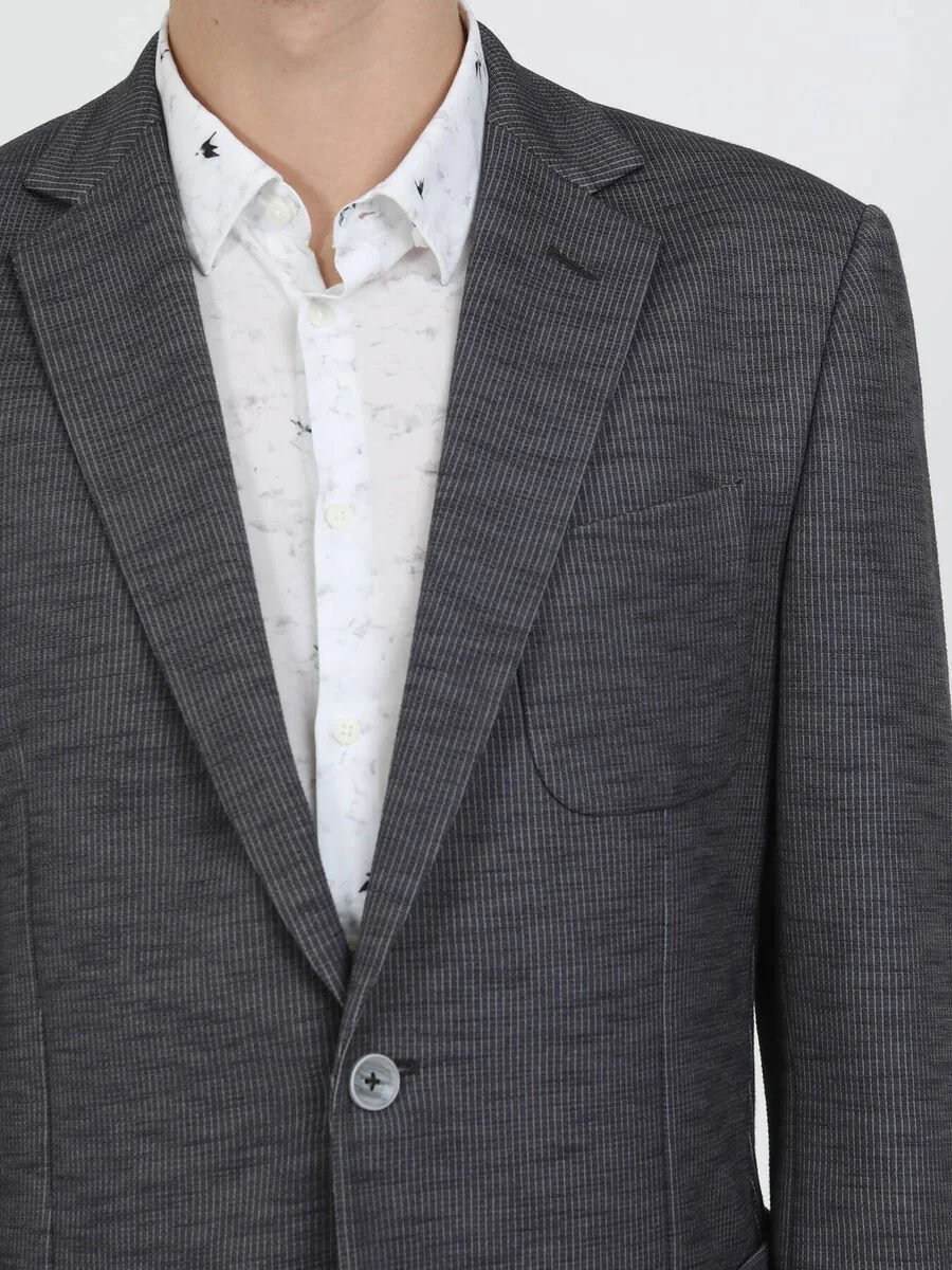 Antrasit Çizgili Modern Fit Pamuk Karışımlı Örme Takım Elbise - 10