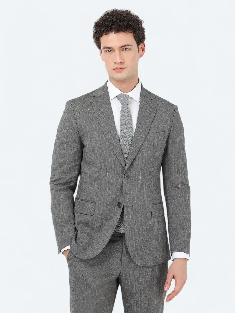 Antrasit Çizgili Modern Fit Pamuk Karışımlı Takım Elbise - 3
