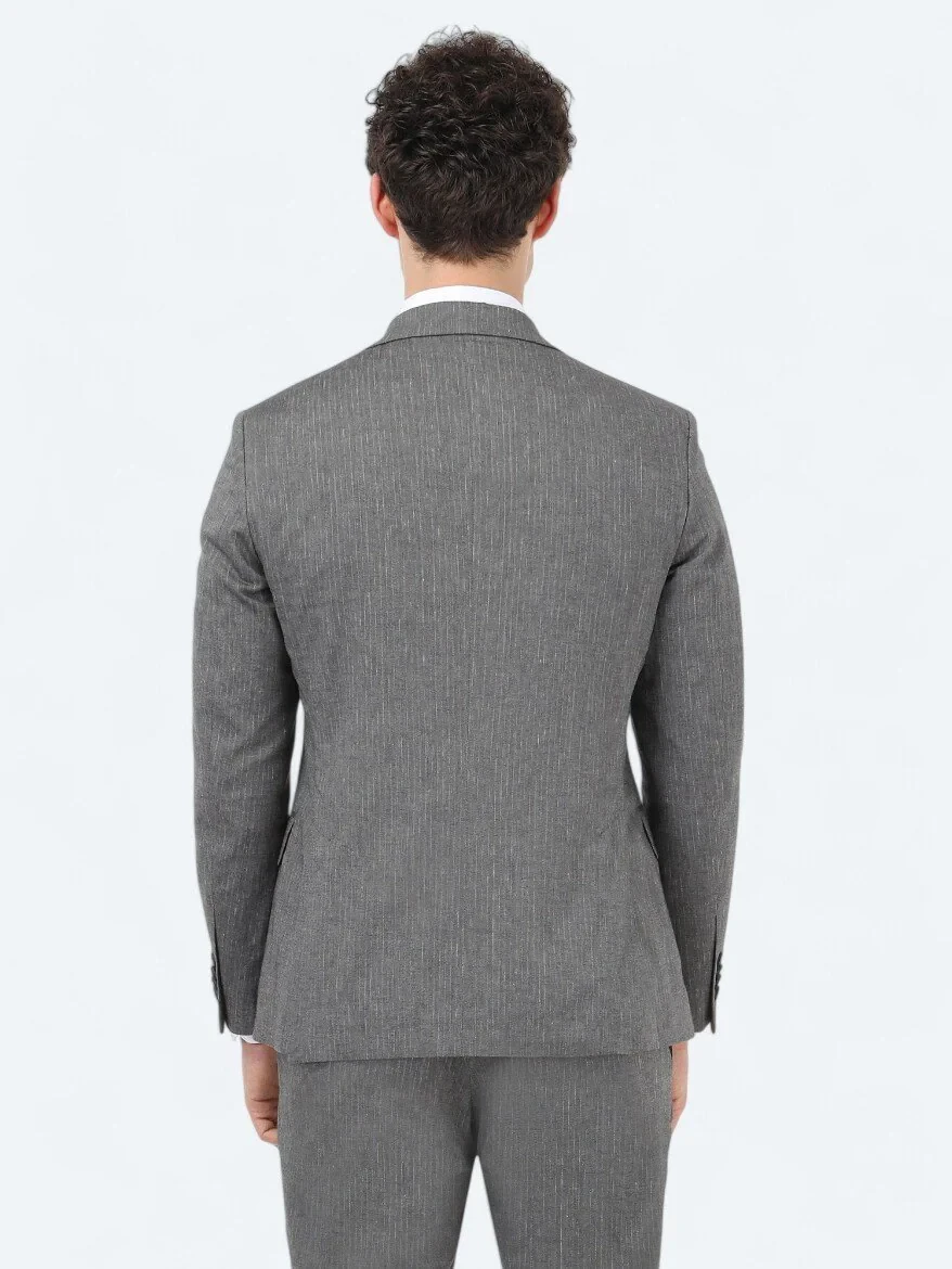 Antrasit Çizgili Modern Fit Pamuk Karışımlı Takım Elbise - 6