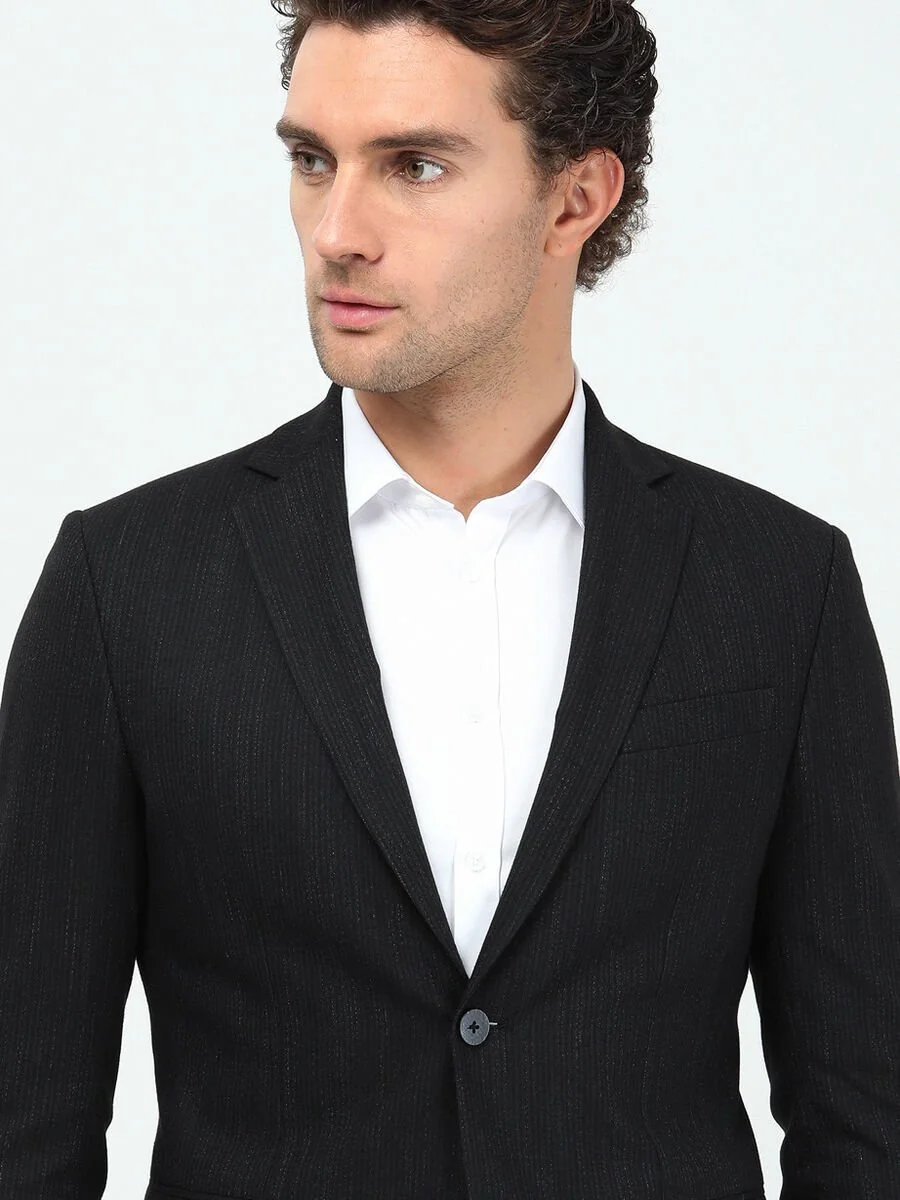 Antrasit Çizgili Modern Fit Takım Elbise - 2