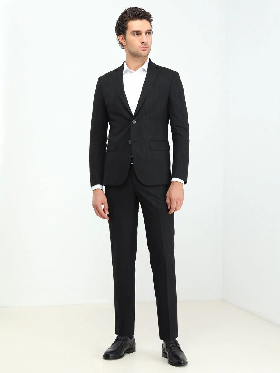 Antrasit Çizgili Modern Fit Takım Elbise - 3