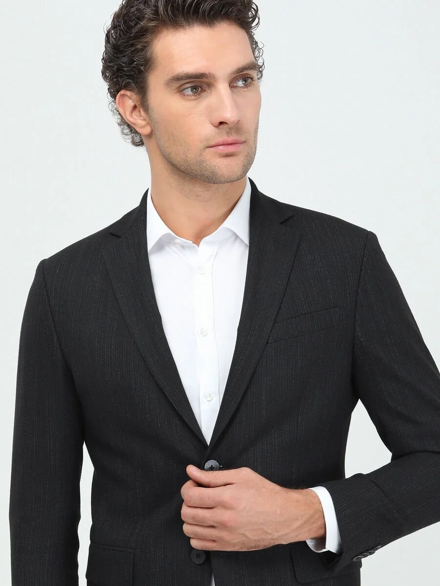 Antrasit Çizgili Modern Fit Takım Elbise - 4