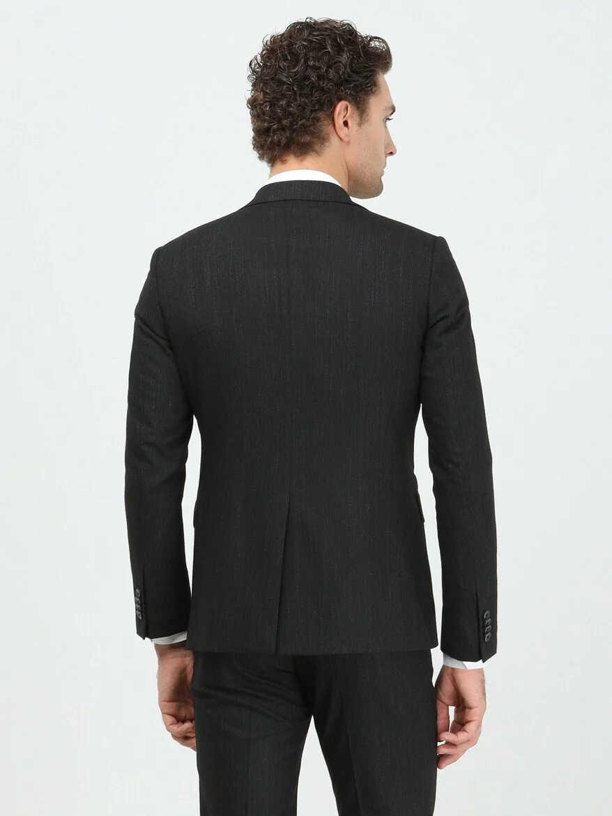 Antrasit Çizgili Modern Fit Takım Elbise - 5
