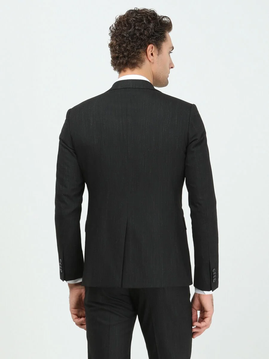 Antrasit Çizgili Modern Fit Takım Elbise - 5