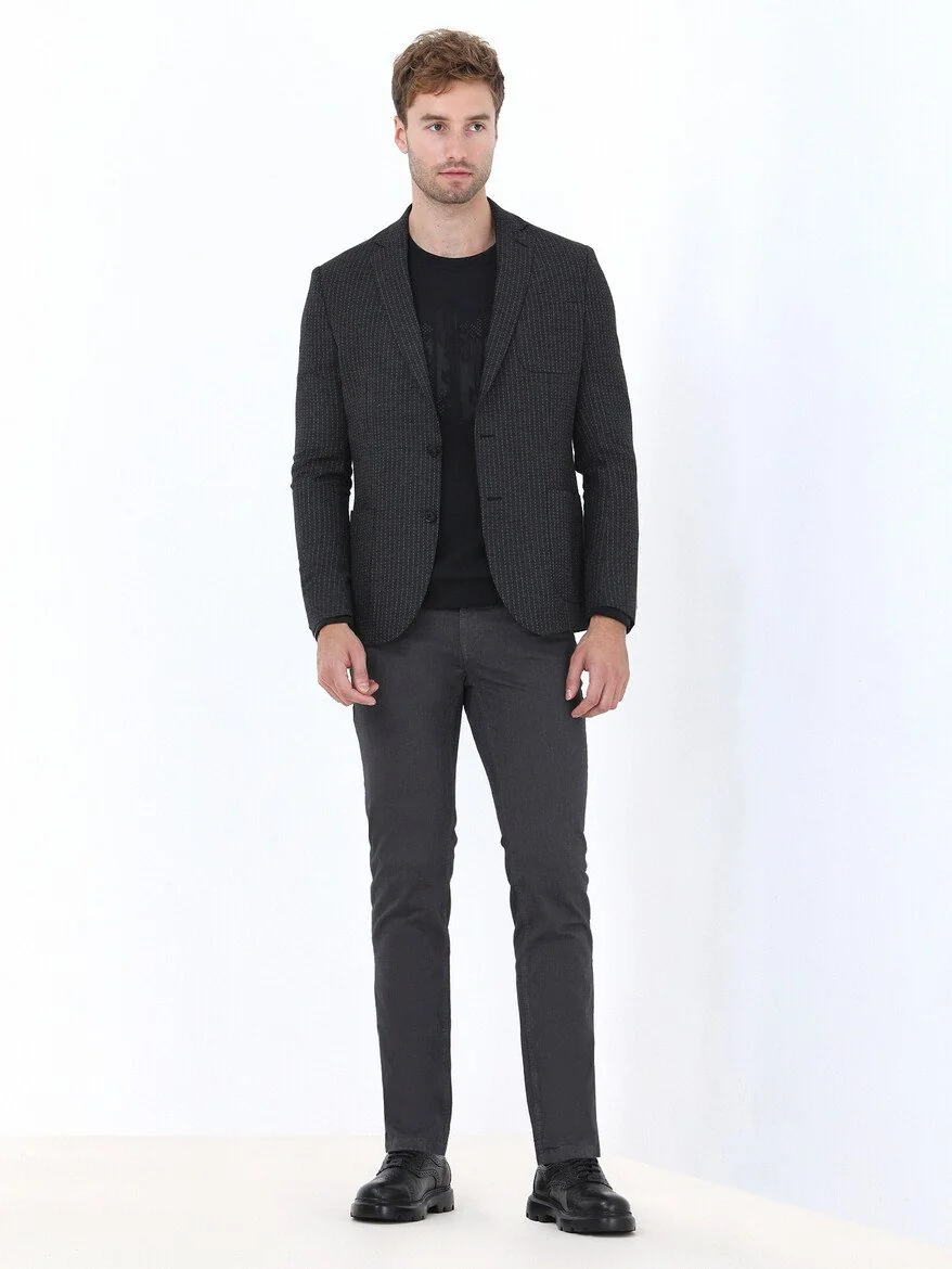 Antrasit Çizgili Modern Fit Takım Elbise - 3