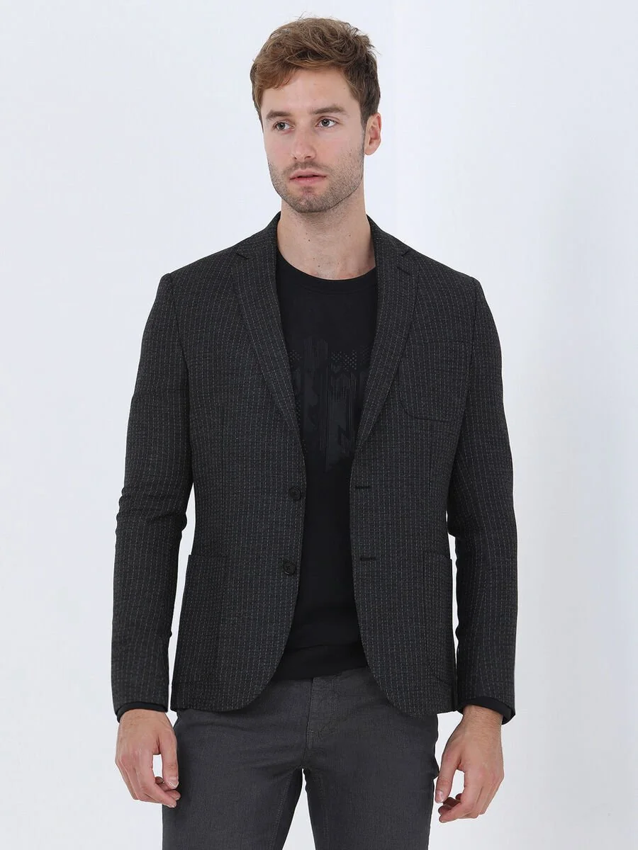 Antrasit Çizgili Modern Fit Takım Elbise - 5