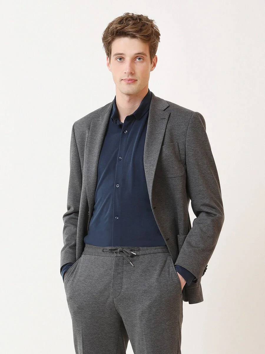 Antrasit Desenli Modern Fit Örme Takım Elbise - 1