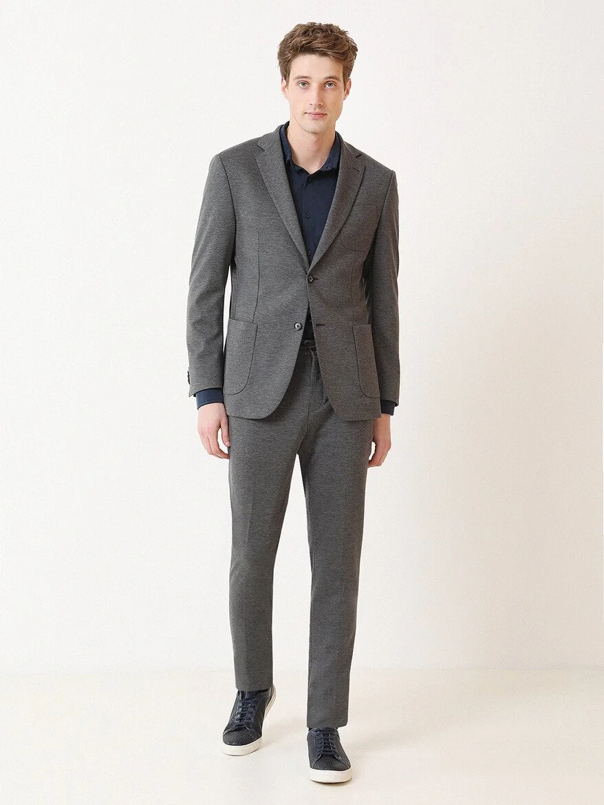 Antrasit Desenli Modern Fit Örme Takım Elbise - 2