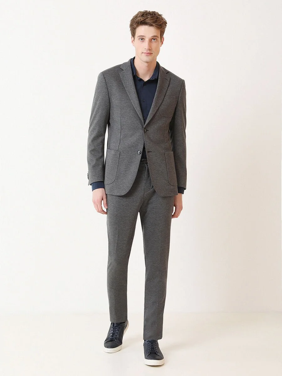 Antrasit Desenli Modern Fit Örme Takım Elbise - 2