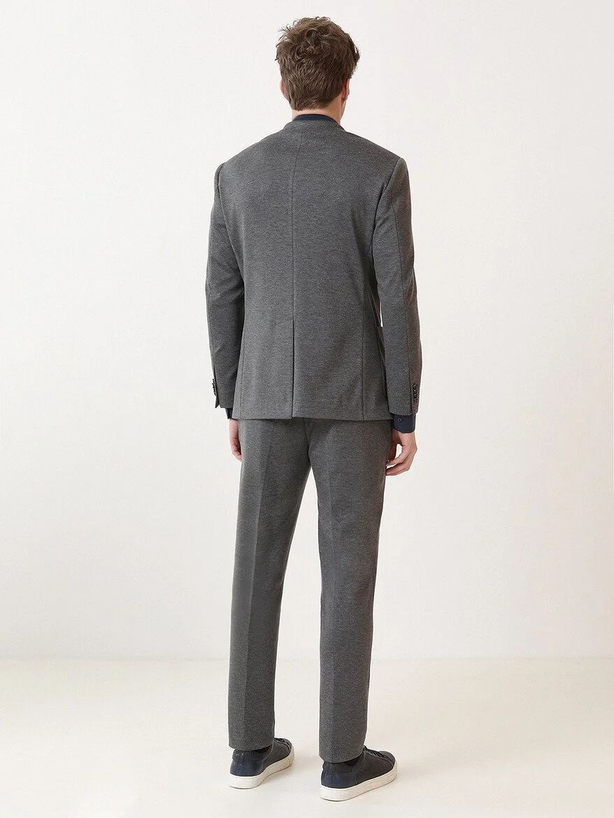 Antrasit Desenli Modern Fit Örme Takım Elbise - 5