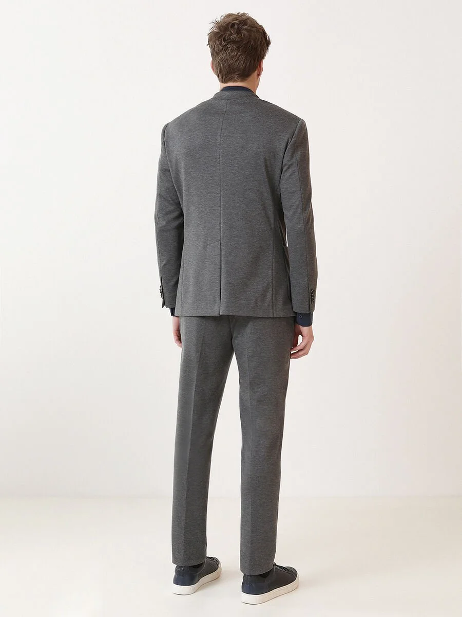 Antrasit Desenli Modern Fit Örme Takım Elbise - 5