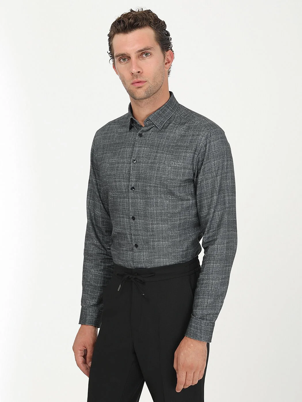 Antrasit Desenli Regular Fit Dokuma Casual %100 Pamuk Gömlek - 2
