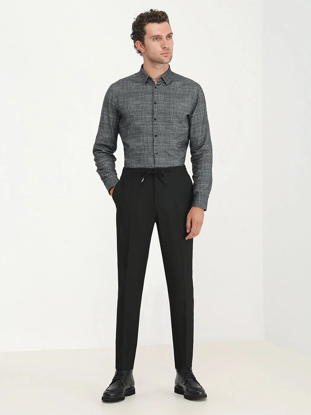 Antrasit Desenli Regular Fit Dokuma Casual %100 Pamuk Gömlek - 4