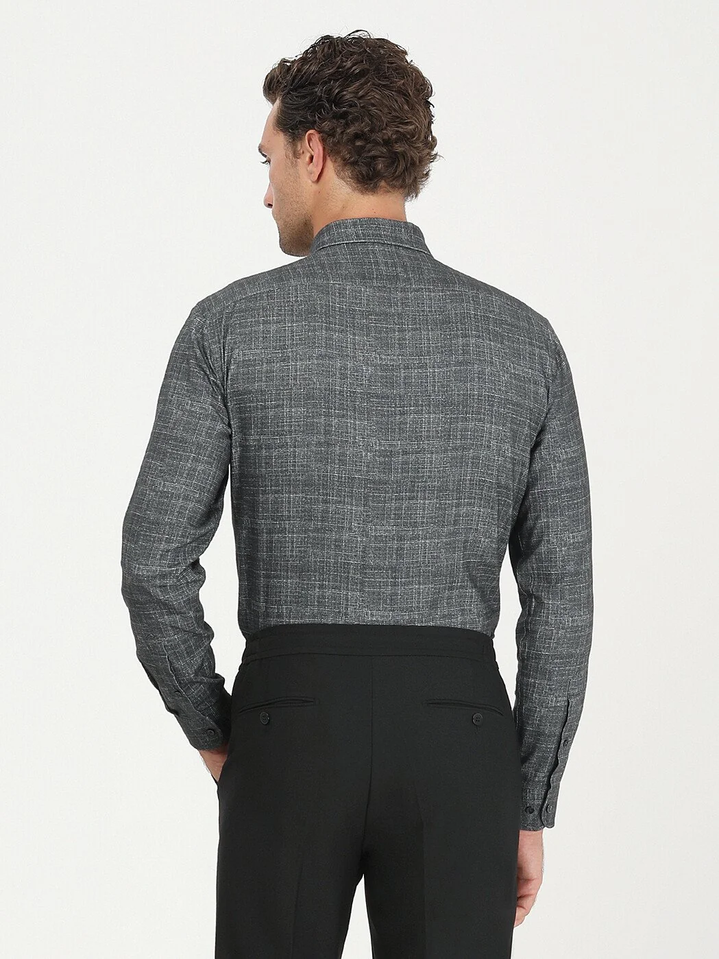 Antrasit Desenli Regular Fit Dokuma Casual %100 Pamuk Gömlek - 5