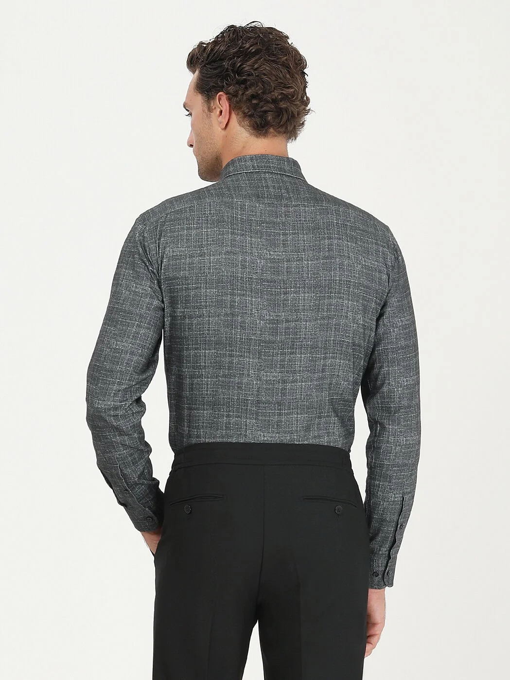 Antrasit Desenli Regular Fit Dokuma Casual %100 Pamuk Gömlek - 5