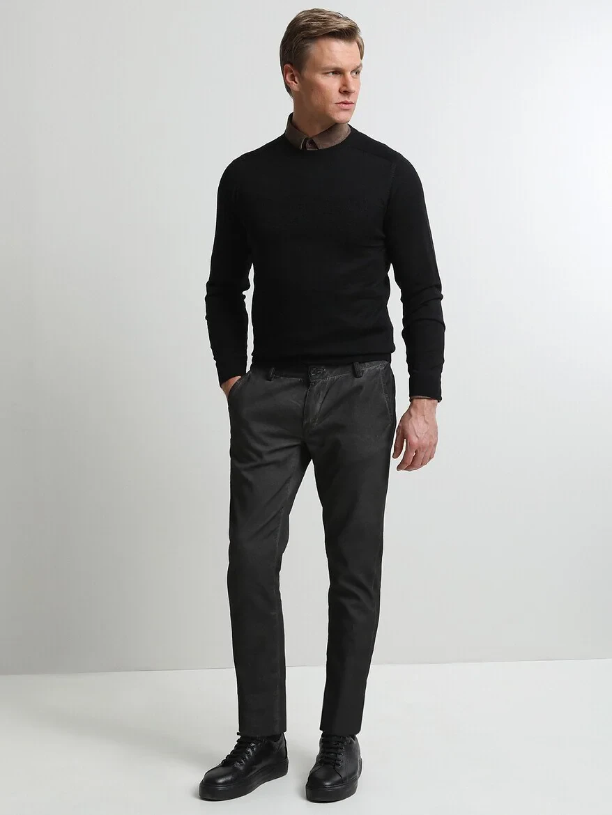 Antrasit Dokuma Fitted Fit Casual Pamuk Karışımlı Pantolon - 2